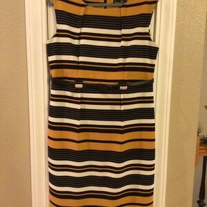 Size 14 Gold/Black and Cream Stripes Sleeveless Dress with Belt